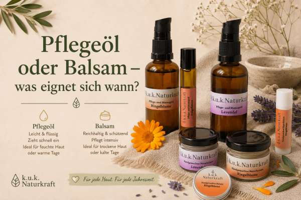 Pflegeöl oder Balsam – was eignet sich wann? - Pflegeöl oder Balsam – was eignet sich wann? | k.u.k.Naturkraft